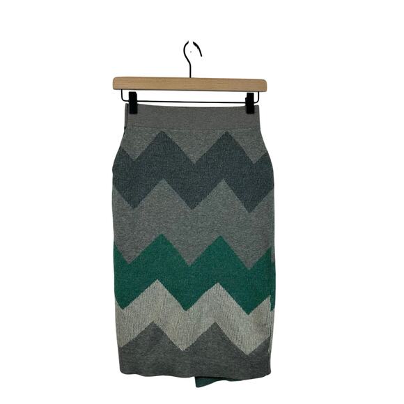 Moth Green/Gray chevron sweater wool blend texturized skirt Women’s Size xs - Picture 4 of 13